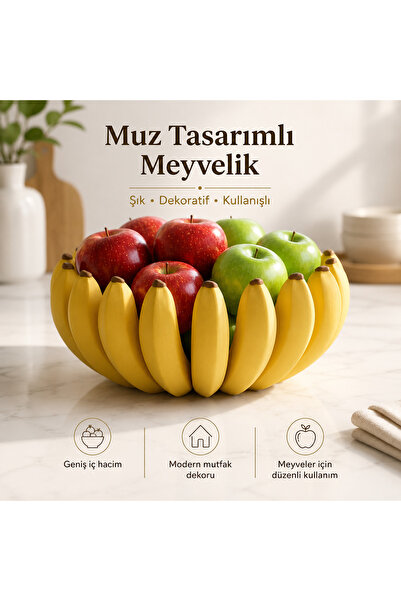 MYE TEKNOLOJİ Muz Tasarımlı Dekoratif Meyvelik Geniş Hazneli Masaüstü Meyve S...