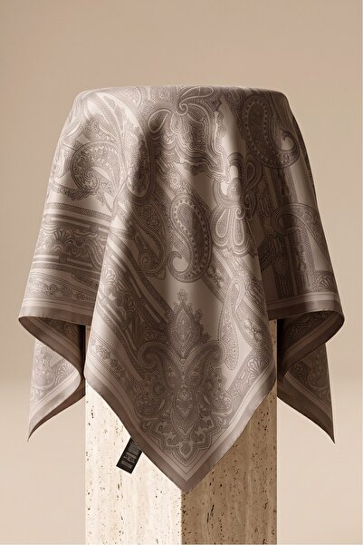 FERHEL Osmanlı Paisley Desenli Rayon Eşarp 92 x 92 Ebat -Vizon