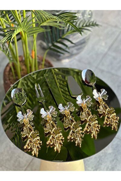 Hinora 5 Piece Butterfly Motif Serving Set – Cake and Pastry Serving Set Gold...