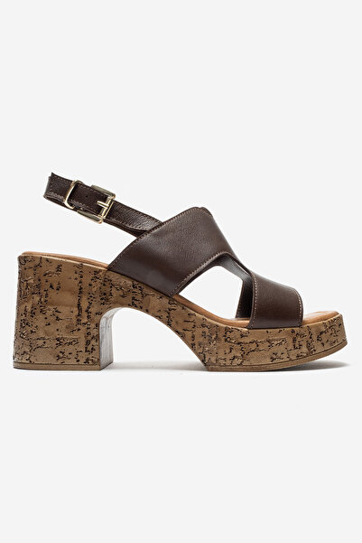 ERNİLA Genuine Leather Thick-Heeled Women's Sandals