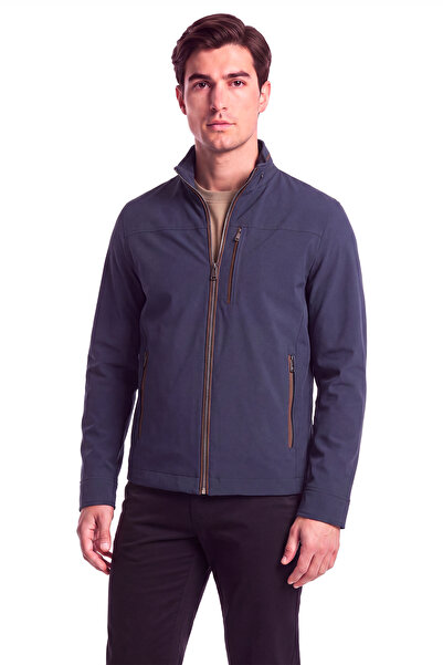 PAUL&SHARK Men's Regular Fit Alcantara Detailed Stand Collar Long Sleeve Blue...