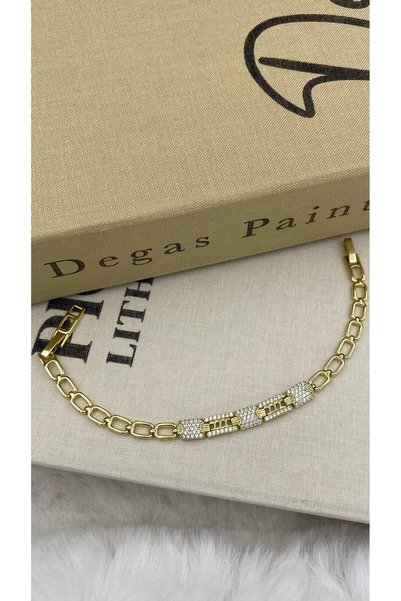 Hedef Bijuteri 14K Xuping Gold Renk Oval Dikdörtgen Zincirli Zirkon Taşlı Bil...