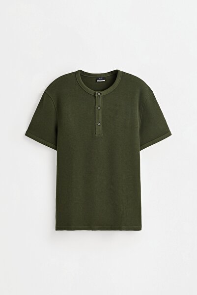 LEFTIES Dokulu düğmeli yaka t-shirt