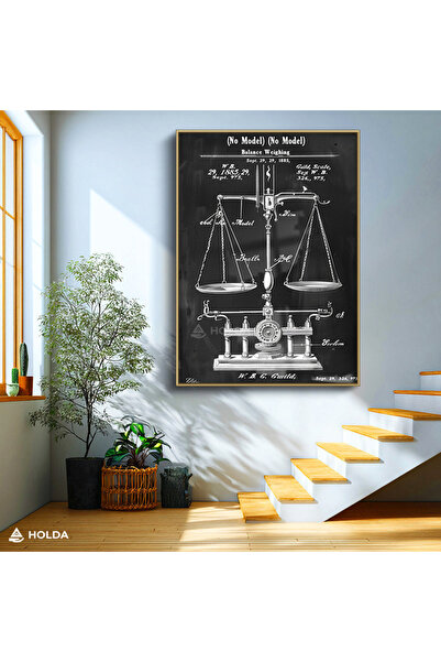 HOLDA Props Çerçeveli Cam Tablo Terazi Patent Teknik Çizim Tablo Duvar Dekora...