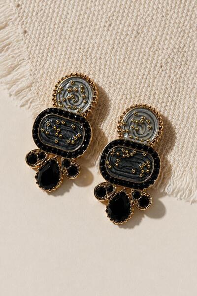 New Obsessions Black Modern Drop Enamel Earrings