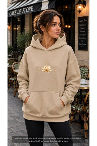 EMMODA Women's Lotus Flower Printed Sparkling Star Motif Hooded Kangaroo Pock...