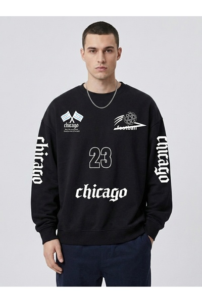 ZAVIXO Oversize Sweatshirt Chicago Number 23 College Printed Crew Neck Long S...