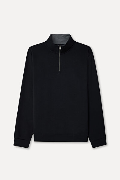 Mudo Men's Black Zippered Stand Collar Sweatshirt