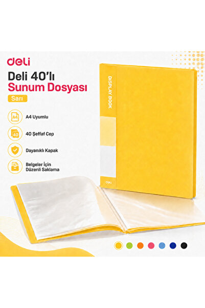 Deli A4 40'lı Sunum Dosyası 40 Şeffaf Cepli Display Book Evrak Belge ve Proje...