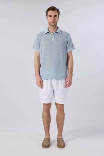 İpekçi Otantik Ease Polo Collar Embellished Men's T-Shirt Cloud Blue
