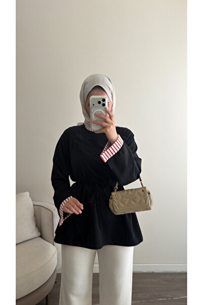 ELLA Yaka ve Kolları Çizgi Garnili Bağlamalı Sweatshirt