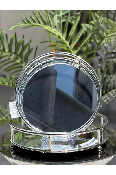 Hinora Set of 2 Round Mirrored Metal Decorative Trays – Presentation Tray wit...