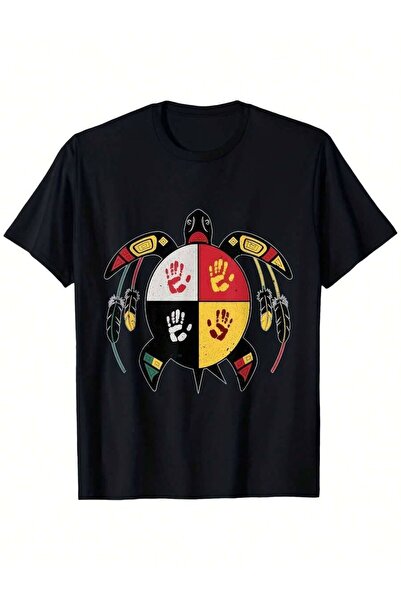 26LIK Cultural T-Shirt Featuring Local American Turtle Medicine Wheel Made Fr...