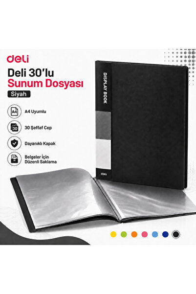Deli A4 30'lu Sunum Dosyası 30 Şeffaf Cepli Display Book Evrak Belge ve Proje...