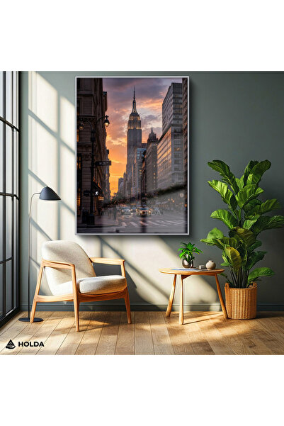 HOLDA Props Çerçeveli Cam Tablo New York Empire State Şehir Mimari Tablo Duva...