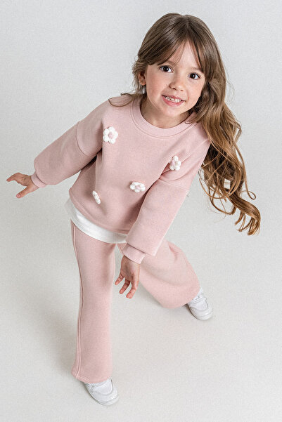 kinderos Daisy Embroidered Three-Thread Girls' Double Set - 26K 6427