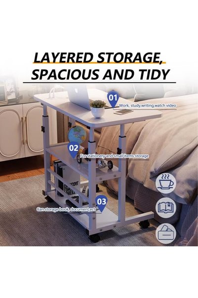 GGEROU Standing Desk - Adjustable - Height, Mobile -Home Office Small Desks with Storage &Rolling - Wheels, Modern Portable Study Furniture for Small Spaces of Bedside/Sofa Side (15.7"x31.4",White)