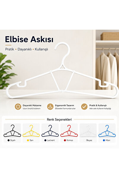 MYE TEKNOLOJİ Set of 3 Clothes Hangers Durable Multi-Purpose Clothing Hanger ...