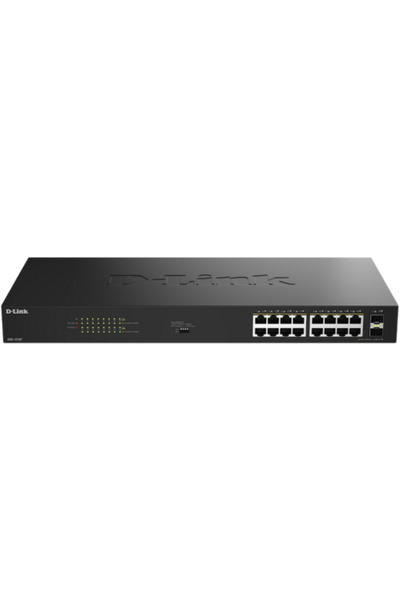 D-Link Switch 16 porturi GE PoE neadministrat, Capacitate 36 Gbps, Negru