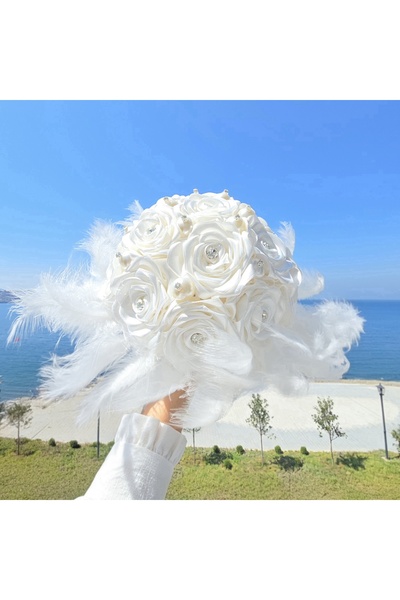 LeCiel Atelier İnci ve Taşlı Saten Gelin Çiçeği ve Damat yaka çiçeği