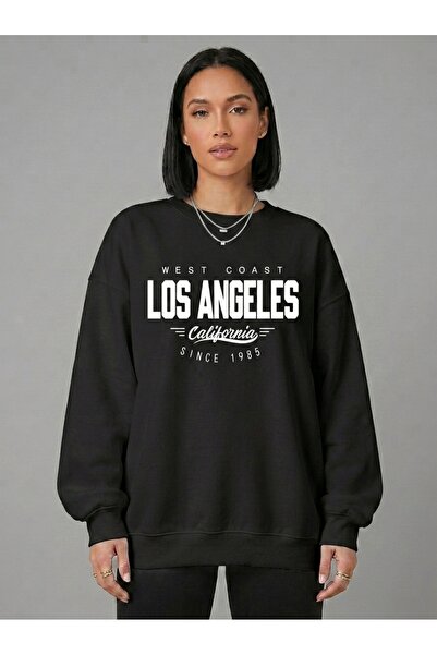 ZAVIXO Φούτερ Oversize με στάμπα Los Angeles California West Coast, με λαιμόκ...