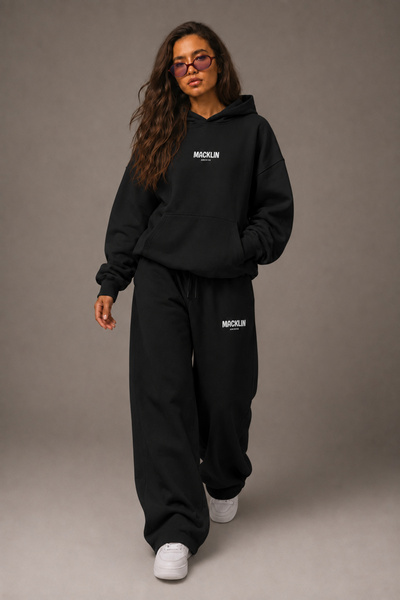 macklin Unisex Women's and Men's Minimal Text Printed Oversize 3 Thread Hoode...