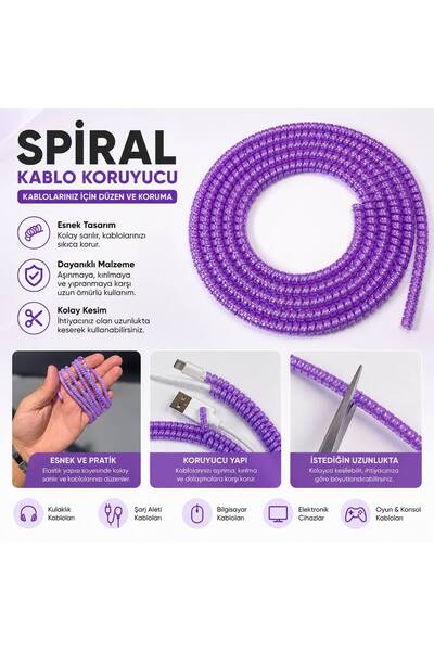 izel aksesuar Rainbow Spiral Cable Protector Compatible for All Cables