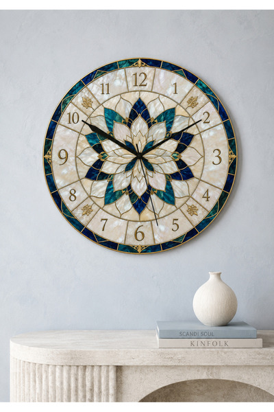 AA Shop ve Vitray Görünümlü Dekoratif Baskılı Ahşap Duvar Saati 45 cm Sessiz ...