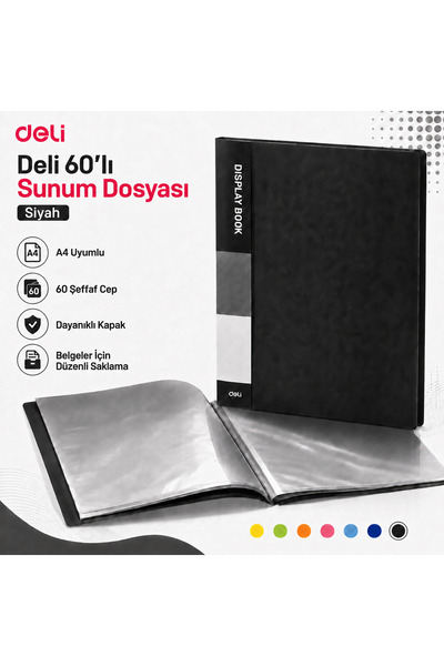 Deli A4 60'lı Sunum Dosyası 60 Şeffaf Cepli Display Book Evrak Belge ve Proje...
