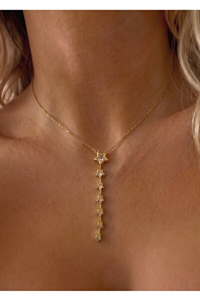 KİLİGİSTANBUL Steel Stars Necklace Gold Color Necklace 45 cm (+5 cm Extension)