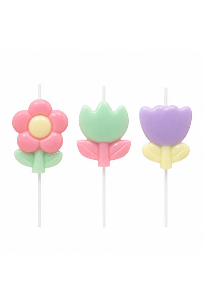 genaja Set 3 Lumanari Tort Flori Colorate, Lumanari Aniversare Copii, Decor T...