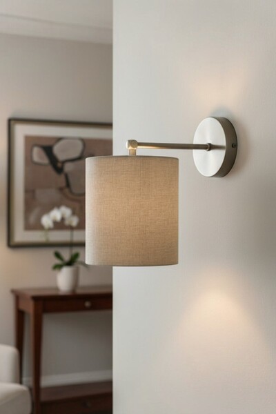 Bamyum Novella Beige Fabric Textured Metal Antique Body Rustic E27 Single Wal...