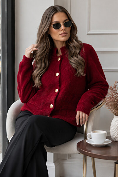 benguen Buttoned Beard Cardigan N3327 Claret Red