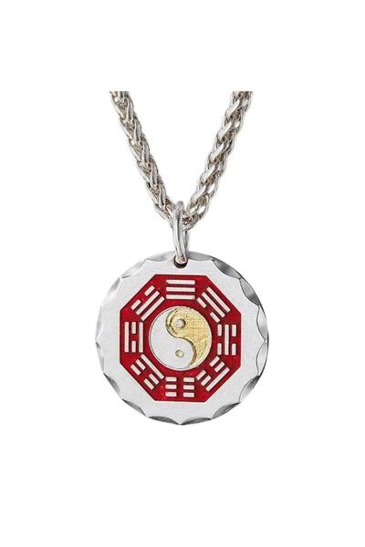 Generic Brand Two‑Tone Round Enamel Pendant Necklace, Oriental Folk‑Art Geome...