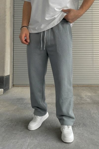 INFLUYENTE Men's Baggy Winter Sweatpants 3 Thread Oversize Straight Leg with ...