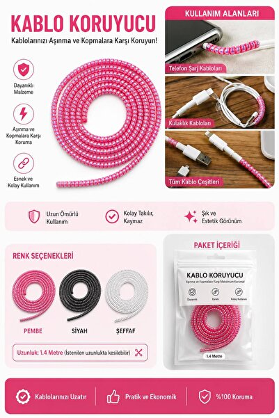 izel aksesuar Rainbow Spiral Cable Protector Compatible for All Cables