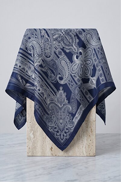 FERHEL Osmanlı Paisley Desenli Rayon Eşarp 92 x 92 cm Ebat - Lacivert