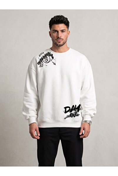 ZAVIXO Oversize Sweatshirt Asymmetrical Graphic Text Printed Crew Neck Street...