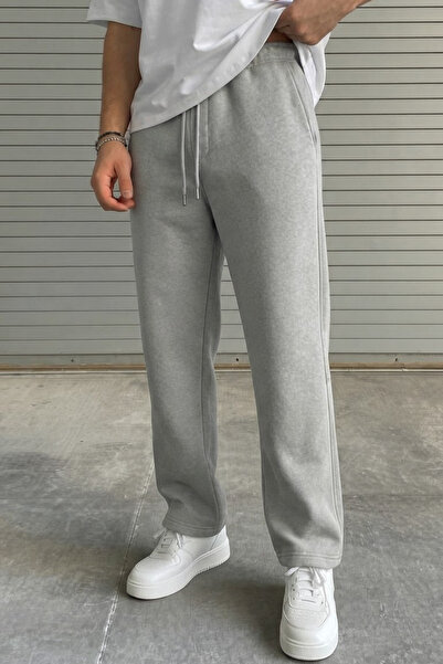 INFLUYENTE Men's Baggy Winter Sweatpants 3 Thread Oversize Straight Leg with ...