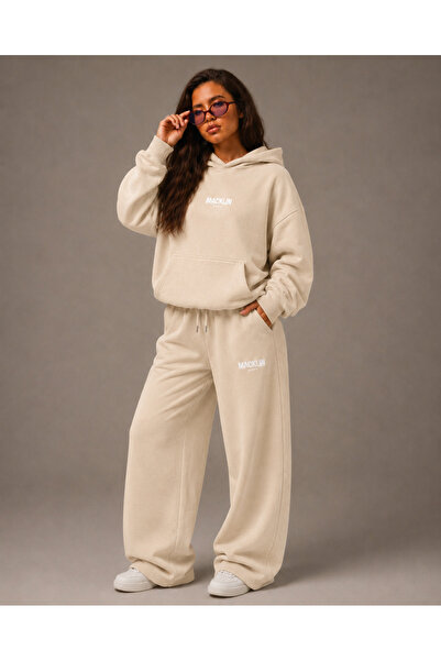 macklin Unisex Women's and Men's Minimal Text Printed Oversize 3 Thread Hoode...