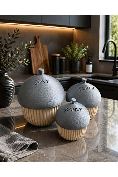 Atelye.store Palamut Design Tea, Sugar, Coffee Storage Container Set of 3 Dec...
