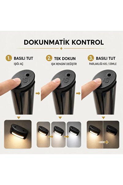 Cata CT-2465 Şahin Şarjlı LED Tablo ve Ayna Apliği – Kumandalı, Dokunmatik, Manyetik, 3 Renkli ve Di