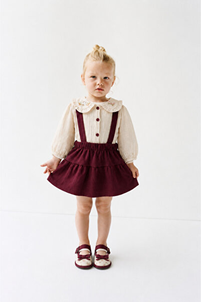 Tifina Kids Baby Girl 2-Piece Salopet Set, Collar Embroidered Muslin Shirt, S...