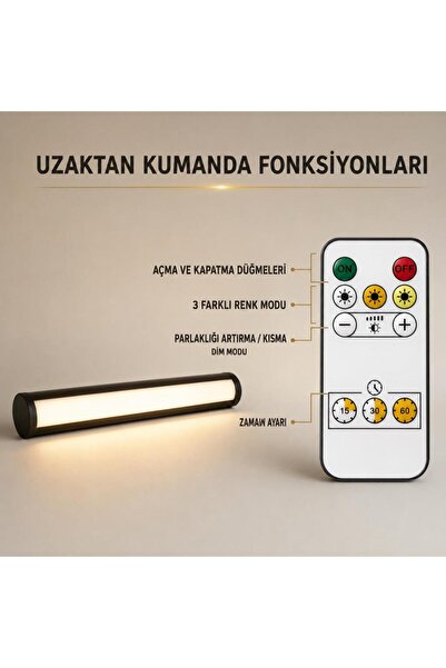 Cata CT-2465 Şahin Şarjlı LED Tablo ve Ayna Apliği – Kumandalı, Dokunmatik, Manyetik, 3 Renkli ve Di