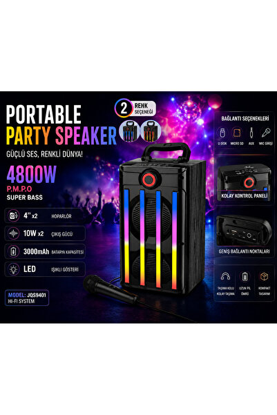 MUZEKO Party Speaker JQS9401 Karaoke Bluetooth Hoparlör Mikrofon Dahil Kablos...