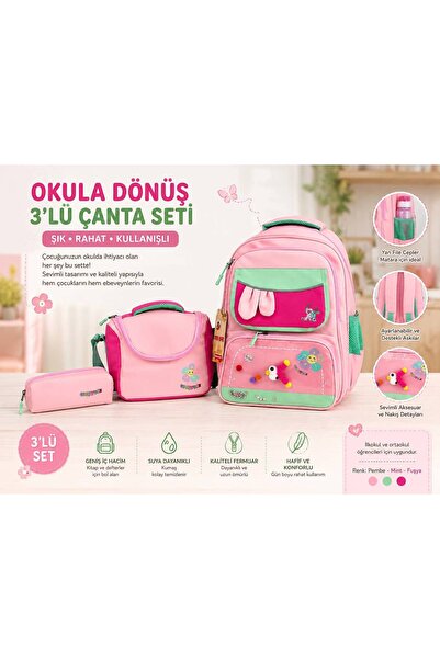 MİECZ BAGS Kore Tarzı Ergonomik Renkli İlkokul & Ortaokul Kız Beslenme Çantas...
