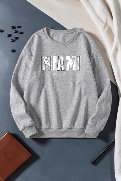 uyguntarz Unisex Miami Printed Crew Neck Sweatshirt