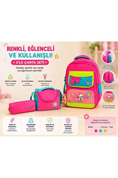 MİECZ BAGS Kore Tarzı Ergonomik Renkli İlkokul & Ortaokul Kız Beslenme Çantas...