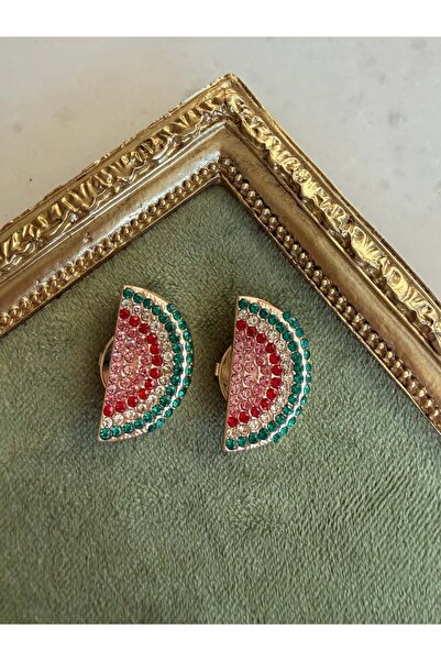 My Joyas Design Taşlı Karpuz Düğme Broş (Çift)