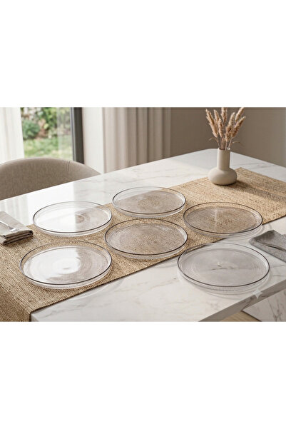 EVBİENTE Minay Siyah Kenarlı Dokulu Cam Servis Tabağı 21 Cm 6'lı Set